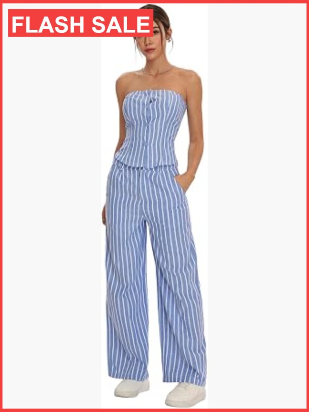 2 Piece Striped Tube Top & Wide Leg Pants Set